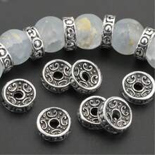 30pcs Antique Silver Alloy Wheel-Shaped Spacer Beads, Washers, For DIY Bracelets, Necklaces, Bracelets, Earrings Jewelry Accessories, Craft Making - A - View 1