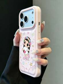 1件時尚卡通女孩手機殼，適用於 iPhone 15 Pro 17 16 Pro Max 17Pro 13 14 12 11，可愛 Ins 風格花卉防震保護殼，適合女性/女孩 - 粉色 - 查看 3
