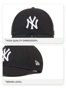New Era Solid Black/White NY Logo Curved Brim Baseball Cap, Minimalist Daily Sun Hat, Suitable For Work And Night Out - Black - View 5