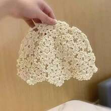 素色鉤編帽子，手工鏤空針織便帽，透氣編織女款寒冷天氣帽子 - A - 查看 7