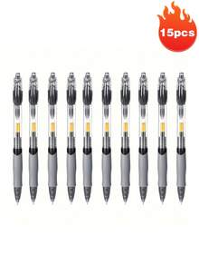 15pcs 0.5mm Retractable Ballpoint Pen Set - Black/Red/Blue Ink, Writing Tools, Office Supplies, Gift, Includes 15 Pens, Back To School - Round - View 11