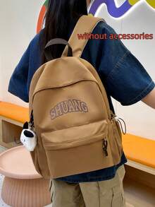 Letter Print Backpack,College Style Navy & Yellow Color Block Daypack,School College Daily Commute Travel - Multicolor - View 5