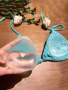 1 paire de coussinets de poitrine en silicone triangulaires, coussinets de soutien-gorge auto-adhésifs push-up pour femmes, coussinets en éponge épaissis invisibles, coussinets de soutien-gorge pour maillot de bain bikini et lingerie, coussinets de soutien-gorge en silicone épaissis push-up pour femmes, robe, maillot de bain, petite poitrine, imperméables, sport, transparents, coussinets de soutien-gorge en silicone élégants - invisibles, réutilisables, épaissis, convenant pour bikini à col licou, levage de lingerie sans couture, accessoires de lingerie doux et confortables pour femmes - Tasse mignonne - Voir 2