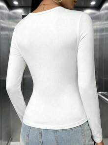 女款休閒修身長袖T恤 白色 - 白色 - 查看 3