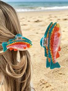 1pc Cute Cartoon Ocean Salmon Shaped Hair Clip, Fun Unique Large Hair Clip, Suitable For Women's Back Of Head, Especially For Updos, Curly Hair, Long Hair And Daily Commute Use - Multicolor - View 2