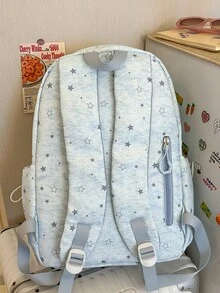 韓系Ins風星星印花後背包，日文字母刺繡大容量書包，輕便休閒學生日用背包 - 多色 - 查看 5