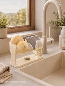 1pc Quick-Drain Sink Organizer Rack With Removable Drainage Tray, Space-Saving Kitchen Sponge Holder For Sink Edge, Holds Sponges, Brushes, Soap And Scrubbing Balls, Durable Countertop Storage Rack - Multicolor - View 7