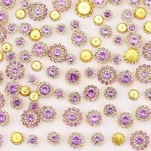 50個/包,圓形水鑽環,8mm、10mm、12mm、14mm,混色尺寸,彩色手工縫爪水鑽,適用於衣物、鞋子、帽子、包包、DIY手工材料、珠寶配件 - 雙層花 金 型號混 - 查看 25