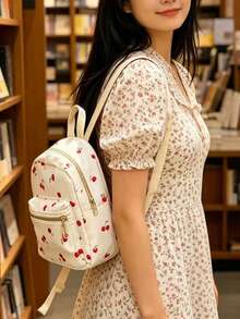Mochila mini versátil y de moda para mujer, mochila impermeable para estudiantes de secundaria y universidad, bolso de hombro pequeño para viajes, mochila impermeable para negocios y desplazamientos, mochila funcional con múltiples bolsillos - Blanco - Ver 3