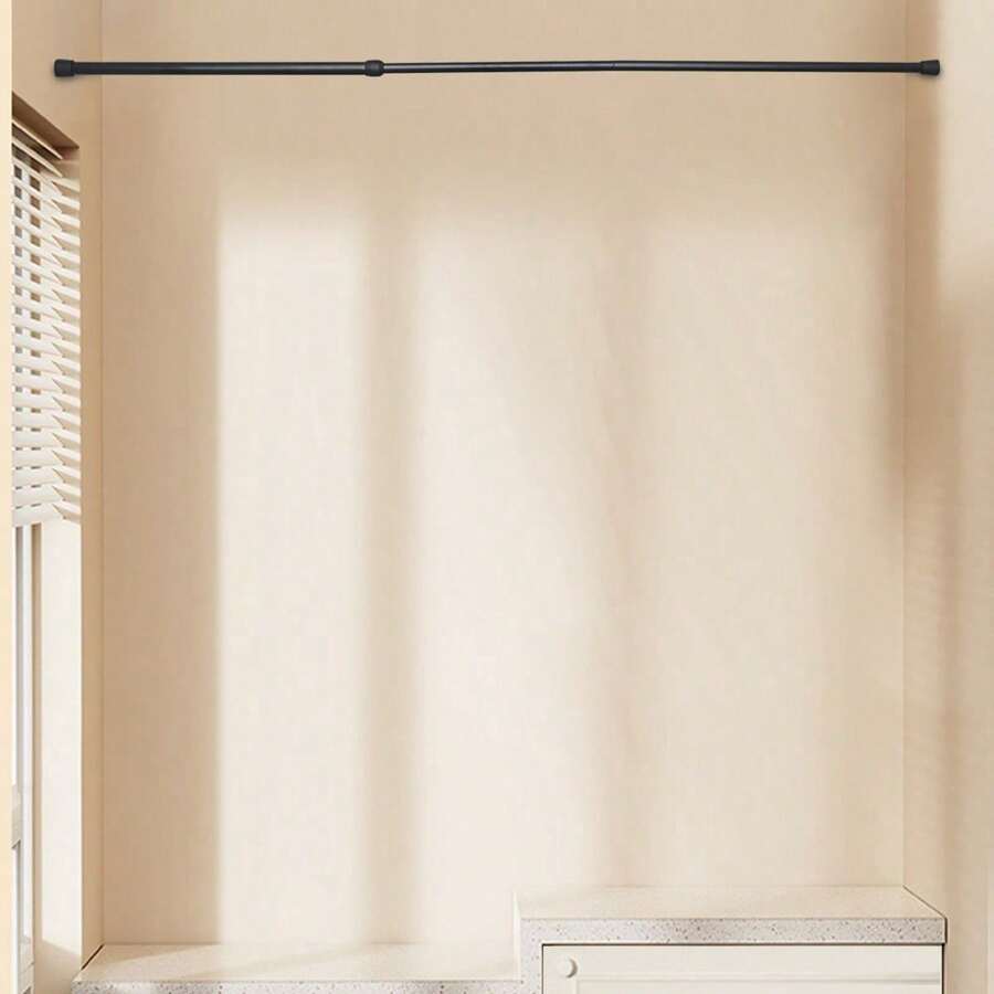 1pc Extendable Multi-Functional Shower Curtain Rod With Built-In Spring Mechanism, Includes 2 Bathroom Rail Hooks, Adjustable Sliding Hooks, Multi-Functional Cabinet Door Storage Rack, Wall-Mounted Towel Rack, Suitable For Decorative Curtains, Shower Curtains, Bathroom Accessories, Home Bathroom Decor, Autumn Decor And Back To School Season - Black - View 1