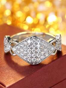 1pc Premium Geometric Rhombus Exquisite Women's Ring, Open Band For Daily Commute - Open Ring - View 1