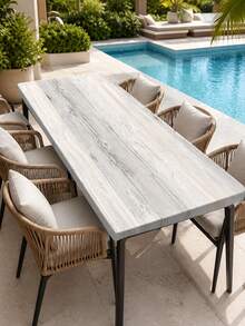 1pc-Whitewashed Wood Grain Round Elastic Fitted Table Cover, Rustic Farmhouse Stretch Polyester Tablecloth With Elastic Edge, Washable Snug Fit Table Cover For Patio Garden Table, Poolside, Picnic, Outdoor Dining - Multicolor - View 8