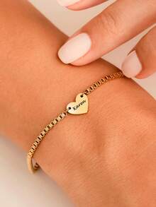1PC Personalized Multi-Name Heart Bracelet, Stainless Steel Bracelet, Customized Name Bracelet, Newborn Family, Gift For Mom And Grandma, Multi-Name Christmas Gift, Customized Bracelet, Gift For Girlfriend, Personalized Jewelry Gift, Fashion Gift, Personalized Birthday/Anniversary Gift For Her/Him - Multicolor 3 - View 6