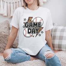 Leopard Lightning Baseball Graphic Game Day Football Shirt. - White - View 1