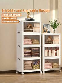 1/2/3/4/5layers Stackable Multi-Layer Storage Cabinet, Suitable For Bathroom Skin Care Products, Clothes, Toiletries, The Top Can Place Decorative Items, With Wheels For Easy Movement, For Bathroom Storage And Organization. - 白色 - 查看 4