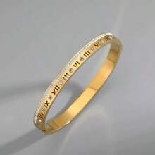 1pc Single Row Full Rhinestone 6mm Roman Letter Bracelet, Stainless Steel Vacuum Plated, Luxury Versatile Open Cuff - Multicolor - View 8