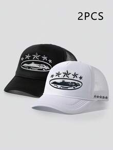 1/2pc Embroidered 5-Star Baseball Sponge Mesh Cap, Outdoor Adjustable Sun Protection Casual Hat, Suitable For Spring/Autumn Travel, Beach Vacation, Men/Women Sun Hat, Y2K Style Youth Cap - Hat - View 30