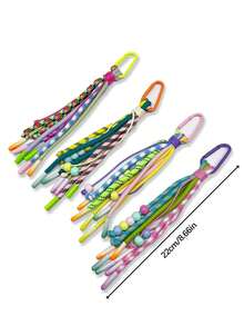 1pc Colorful Braided Rope Tassel Bag Charm, Macaron Beaded Keychain, Dopamine Style Decorative Pendant For Bags & Keys - Multicolor - View 2