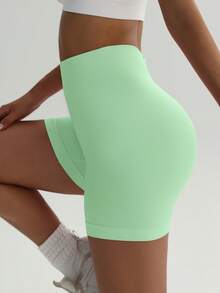 High Waist Slimming Shorts, Hidden Lift Skinny Pants, Curved Cycling Shorts, Spring/Summer - Green - View 3