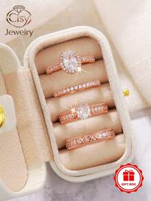 4 pezzi Set di anelli con pietre di zirconia cubica con scatola regalo, adatto per donne, utilizzabile per matrimonio, fidanzamento, anniversario, festa, regalo di gioielli per San Valentino e altro - 1# - Visualizzare 8
