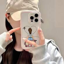 1pc Pink Frame Minimalist Lens Protection Suitcase Girl Back Pattern Phone Case Personalized Compatible With IPhone 16 Pro Max 17/16/15/14 Plus/13/12/11 Protective Case Air Compatible With Samsung Series - Multicolor - View 4