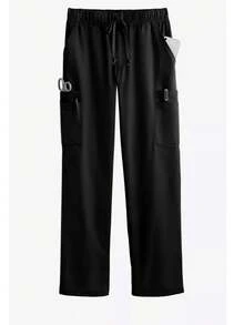 Pantalones de hombre unicolor con cordón y cintura elástica mate, pantalones mate con múltiples bolsillos elásticos - Negro - Ver 3