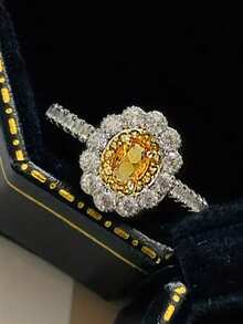 1 Stück eleganter kubischer Zirkonia Ring, geeignet für Frauen zum Tragen, geeignet für Hochzeit, Verlobung, Jahrestagsparty, Valentinstag Geschenk - Gelb - Übersicht 2