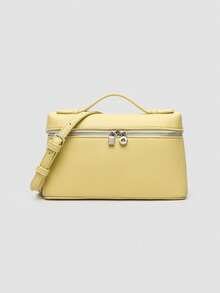 1 pieza Bolso de hombro cuadrado de unicolor con textura de grano de litchi en PU, bolso de mano pequeño para mujer, adecuado para combinar con diaria, salidas, compras, fiestas, bol - Marrón Mocha - Ver 1