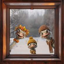 1pc Playful Design Cartoon Ostrich Window Stickers Transparent Window Clings Self-Adhesive Vinyl Decal For Glass Door And Window Decoration Autumn Thanksgiving Festive Home Decor Easy To Apply Removable Waterproof Durable - Multicolor - View 8