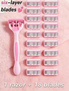 6-Layer Women's Shaving Razor, 6/12/18/24/36 Pcs Blades, Safety Razor For Women, Suitable For Intimate Areas, Armpits, Legs, Shaving Tool, Facial Care, Travel Essential - 2 Handles + 36 Blades - View 16