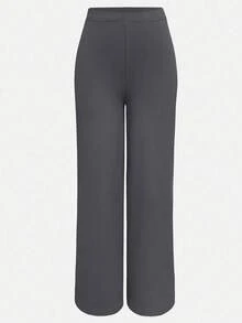 Pantalones rectos de cintura alta para mujer de talla grande, nuevo diseño de primavera/verano - Gris - Ver 5