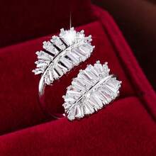1pc Wide Leaf-Shaped Open Adjustable Design Artificial Zirconia Inlaid Women's Ring - Multicolor - View 5