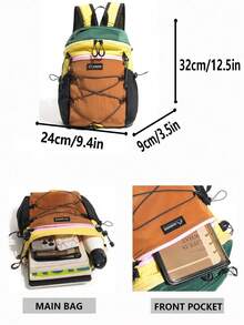 Fashion Color-Block Backpack | Versatile Bag For School, Commuting, Outdoor Adventures, Easily Store Phone, Keys, Water Bottle, Textbooks And More; Side Mesh Pocket For Quick Access To Sports Water Bottle And Umbrella, Without Taking Up Main Compartment Space. Combines Fashion And Practicality, Showcases Your Unique Personalized - Multicolor - View 3