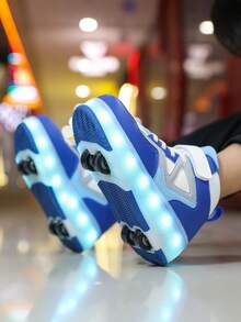 Sepatu Roda LED Isi Ulang Unisex, Sepatu Roda Anak-Anak, Sepatu Roda Multifungsi yang Dapat Diubah, Cocok untuk Semua Musim, dengan Roda yang Dapat Dilepas, Ideal untuk Aktivitas Luar Ruangan dan Olahraga. - Biru - View 10