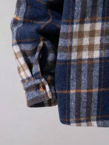 Jaket Hoodie Kasual Anak Laki-Laki, Motif Kotak-kotak Flanel dengan Kantong, Musim Gugur/Dingin - Royal Blue - View 7