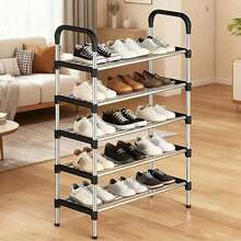 1 pieza Estantería para zapatos multicapa, estantería independiente de tubo de hierro simple, fácil montaje, adecuada para casas de alquiler, entradas, pasillos, dormitorios, baños, oficinas y salas de estar, utilizada para organizar zapatos - Negro - Ver 4