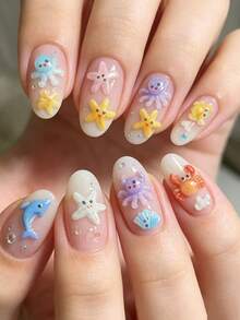 Serie Oceánica Encantos de Arte de Uñas de Resina de Dibujos Animados, Incluye Delfín, Concha, Estrella de Mar, Medusa Surtidos Aleatoriamente, Color Aleatorio, 100 piezas/30 piezas en Total, Accesorios de Uñas DIY Portátiles para Niñas - Multicolor - Ver 5