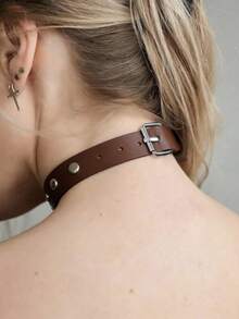 1件女款哥德風咖啡棕色銀色扣環性感頸鍊，適合日常穿搭與派對 - 咖啡色 - 查看 4