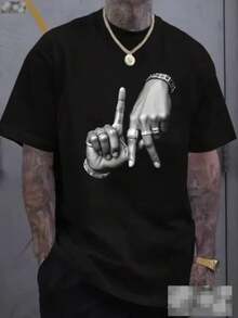 Camisetas casuales de manga corta para hombre en talla pequeña - Negro - Ver 1