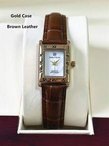 Pablo Raez 1pc Women's 18K Gold Stainless Steel Watch, Luxury Vintage Square Fashion Watch, High Quality Elegant New AAA Rectangular Brown Strap Watch, Brand New Original Design, Fashionable White Shell Dial Charming Face, Electronic Quartz Movement, 50m Water Resistant, PU Leather Black Strap, Gold Non-Fading Cute Small Size Women's Watch, Suitable For Daily Life/Work, Party Decoration, Vacation Travel, Graduation Wedding Birthday Gift - Gold - View 15