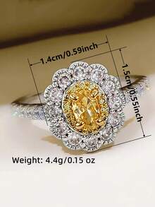 1 Stück eleganter kubischer Zirkonia Ring, geeignet für Frauen zum Tragen, geeignet für Hochzeit, Verlobung, Jahrestagsparty, Valentinstag Geschenk - Gelb - Übersicht 6