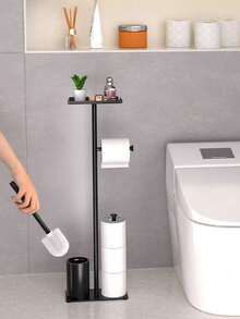 1個防潮馬桶紙收納架附馬桶刷，垂直整合式收納架，浴室配件，收納與整理，馬桶紙架，馬桶紙收納，浴室收納，浴室配件 - 黑色 - 查看 2