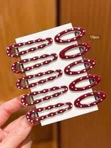 10 piezas de elegantes y lindos clips para el cabello con lunares rojos - Multicolor - Ver 3