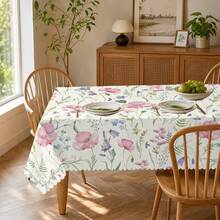 1 pezzo Tovaglia in poliestere con stampa floreale fresca, adatta per cucina, sala da pranzo, vacanze, feste di compleanno, decorazione della tavola - Multicolore - Visualizzare 5