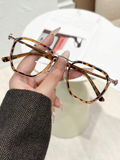 1 Pair Women's Metal TR Frame Glasses, College Style Cute Decorative Non-Prescription Glasses