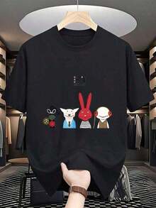 Tienda Local, Camisas para Hombre, Ropa de Hombre, Camisas para Hombre, Camisa para Hombre, Camiseta de Muppets 31 Minutos 180G Blanco y Negro, Estampado de Personajes, Alta Calidad, Cuello - Negro - Ver 1