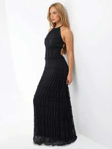 Hiccup Halter Neck Textured Maxi Dress - Negro - Ver 2