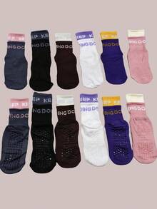 6 Pairs Professional Non-Slip Double-Cuff Colorblock Mid-Calf Cotton Indoor Fitness Pilates Jump Rope Sports Socks - Multicolor - View 5
