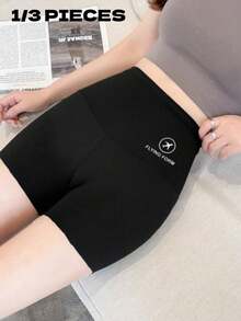 1件女款防走光安全短褲，薄款夏季風格，收腹設計，3/4長度鯊魚短褲，無縫設計，可作為外穿，適合瑜伽、騎行及內搭短褲，運動休閒風 - 黑色 - 查看 5
