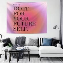 1件 DO IT FOR YOUR FUTURE SELF 文字現代藝術印花掛毯，牆面裝飾，Ins風，聚酯纖維掛毯，客廳臥室辦公室牆面裝飾，大學宿舍，家居裝飾派對裝飾，印花長方形廚房牆面裝飾掛布附垂墜感，附3個牆釘和2個夾子 - 彩色 - 查看 5
